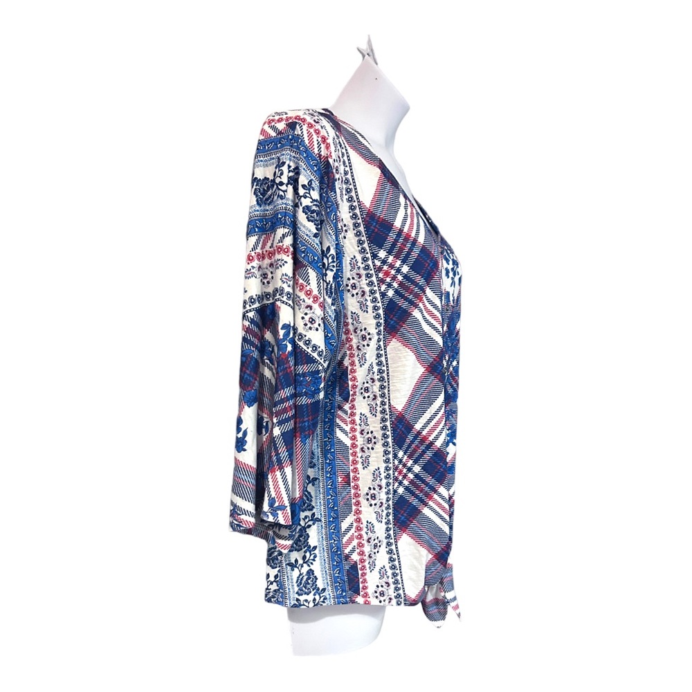 Style & Co Floral Plaid Tie Waist T-Shirt Knit Soft Stretchy Spring Casual Top - Picture 3 of 11